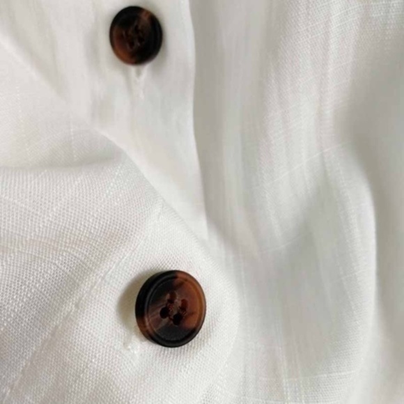 Boho Linen White Button Down Shirt high low Dress - Picture 5 of 5